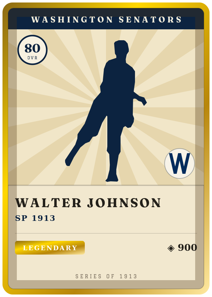 Walter Johnson, 1913, tobacco era card